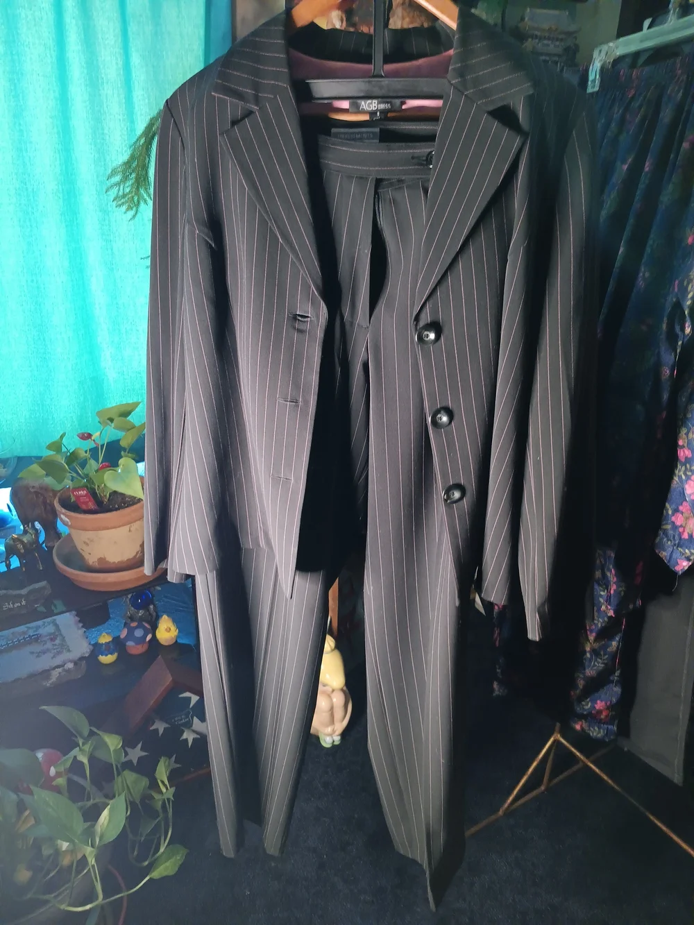 Pinstripe Women's Suit Jacket and Trousers 2 Piece Set.